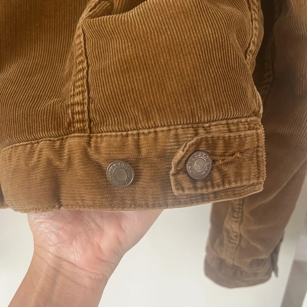 Vintage Abercrombie & Fitch Tan Brown Corduroy Trucker Jacket Sherpa Lined Coat - Picture 11 of 15